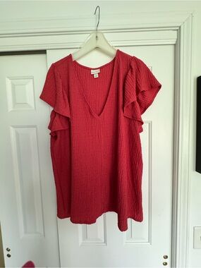 Ava & Viv Coral Red Flutter Sleeve Tunic Top
